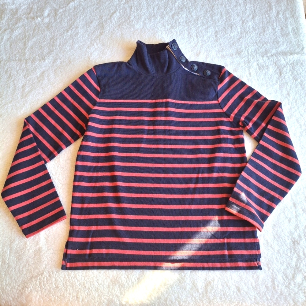 New J. Crew Coral Navy Nautical‎ Stripe TurtleNeck Longsleeve Sweater 100%Cotton - Picture 3 of 14